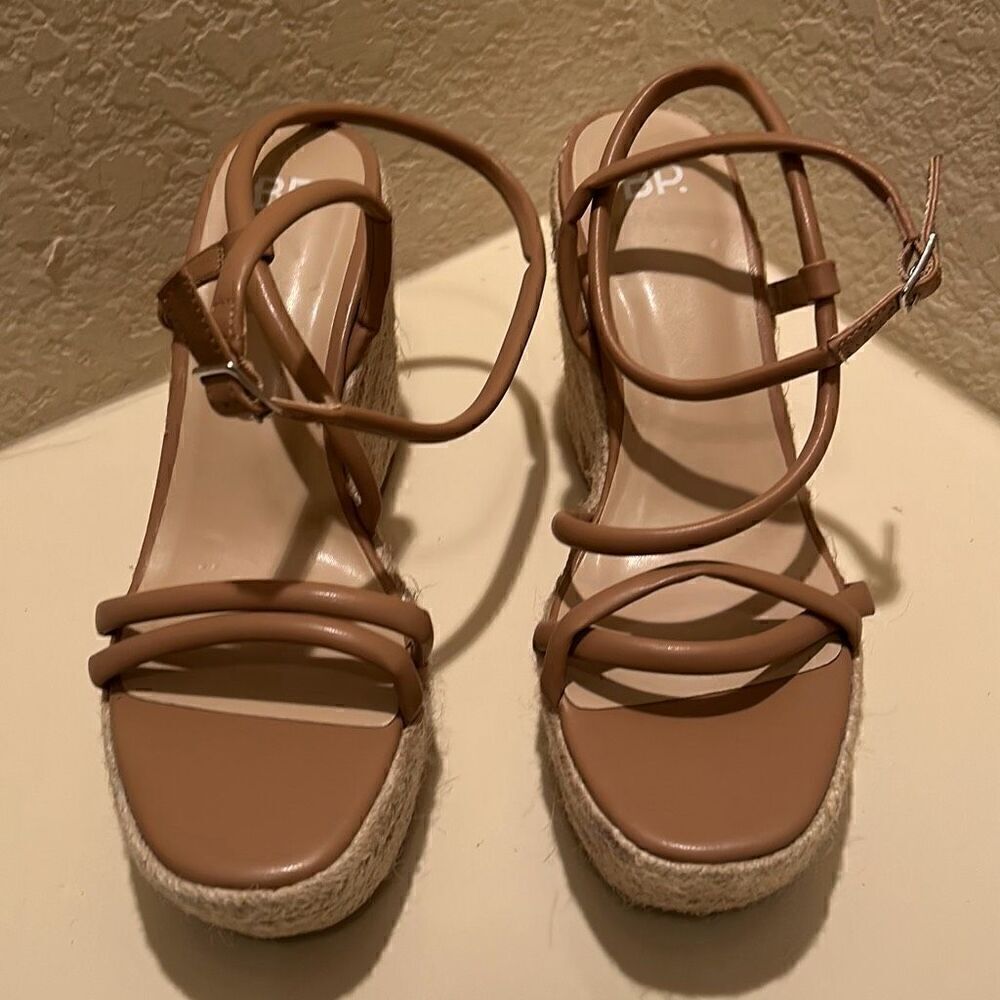 BP Women's 9 Platform Espadrille Strappy Sandals Tan Brown Faux Leather New